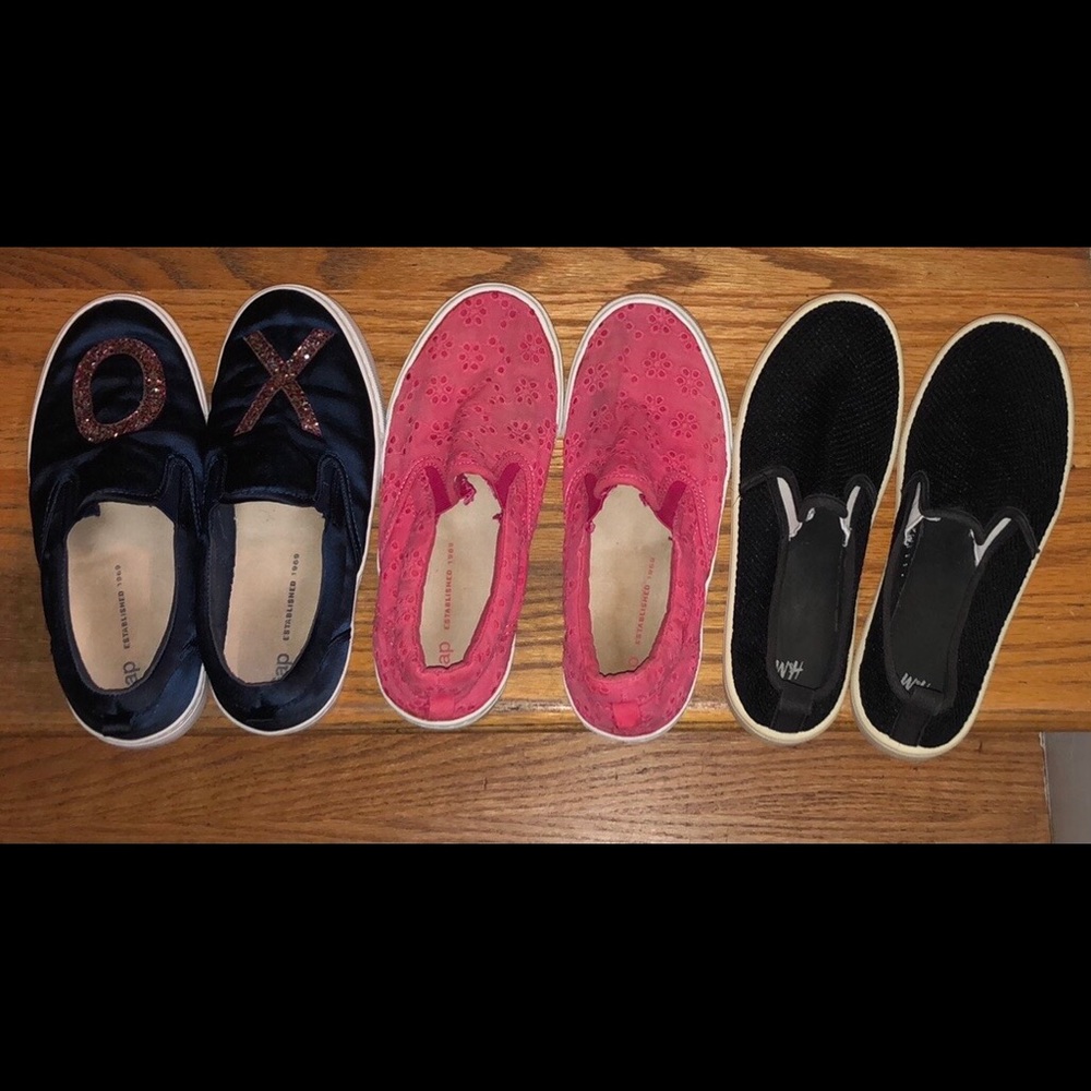 Three pair of girls deck shoes -all size 4